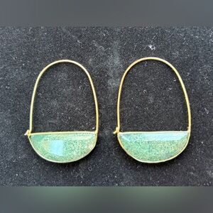 Gold Hoop Earrings with Green Inlay - Women Jewelry - NWOT